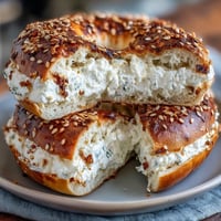 Wholesome cottage cheese protein bagels baked golden brown and ready for breakfast.  