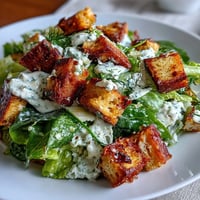 Celery Caesar Salad with Crunchy Croutons and Parmesan, a crisp and creamy dish with fresh romaine and shaved cheese.