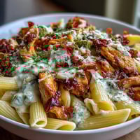 Creamy Crockpot Mississippi Chicken Pasta in a slow cooker with shredded chicken, pepperoncini, and a rich cream sauce.