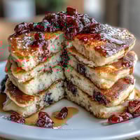 Fluffy oven-baked blueberry pancake casserole with golden edges and juicy berries, perfect for a cozy brunch spread.