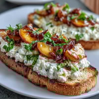 Honey peach burrata toast with golden sourdough, juicy peaches, and a honey drizzle for a fresh spring brunch.